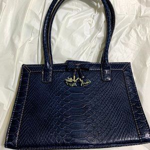 Dark Blue Faux Crocodile Purse with Tassles
